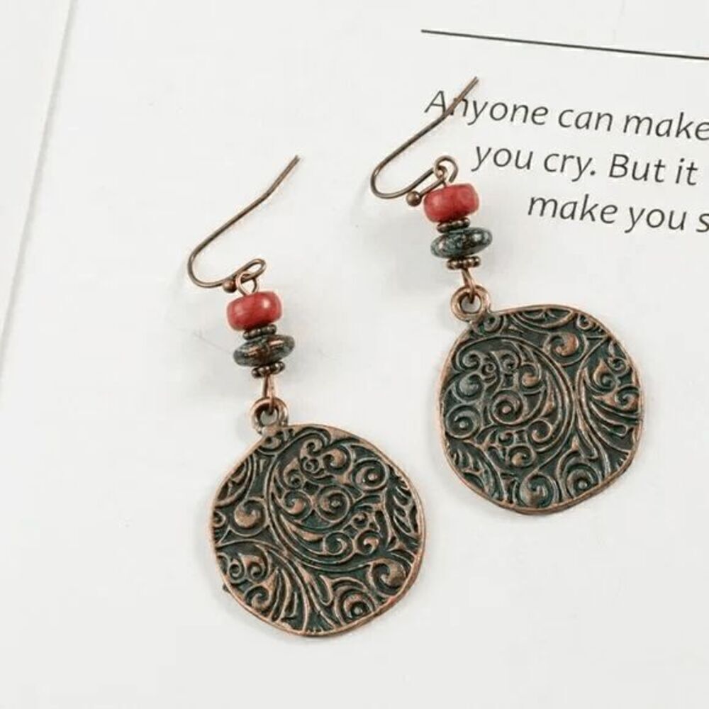 Beaded Vintage Blue Dangle Earrings - Picture 3 of 5